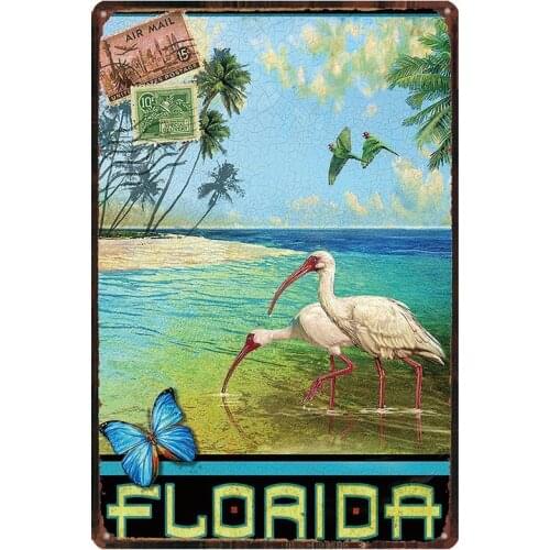 Retro City Florida Shabby Chic Tin Sign Metal Plate Iron Poster Wall Bar Restaurant Home Art Craft Decor 30X20CM DU-2452