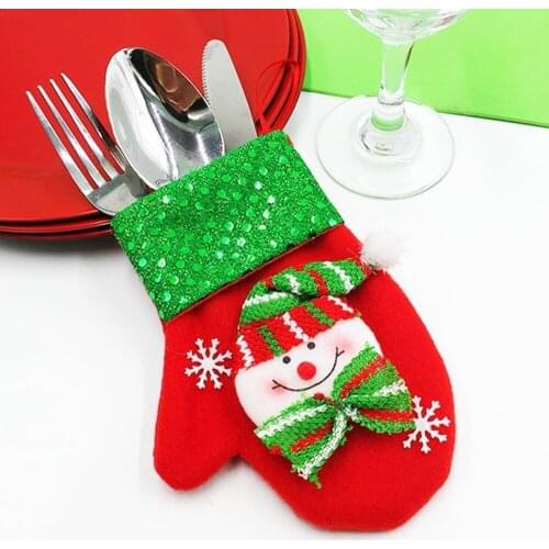 Christmas Decoration Snowman Christmas Socks Gloves Kitchen Cutlery Holder Pocket Dinner Cutlery Bag