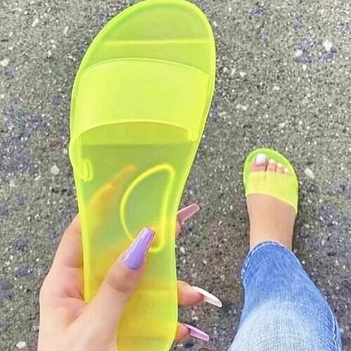 Open Toe Slippers Shoes 2021 Summer Clear Crystal Sandals Flat Open Toe Slippers Women