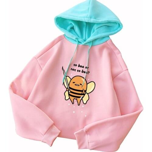 Kawaii Funny Bee Hoodie Autumn Winter Hoody Sweatshirt Cotton Casual Letters Print Women Streetwear Solid Female Thicken Clothes