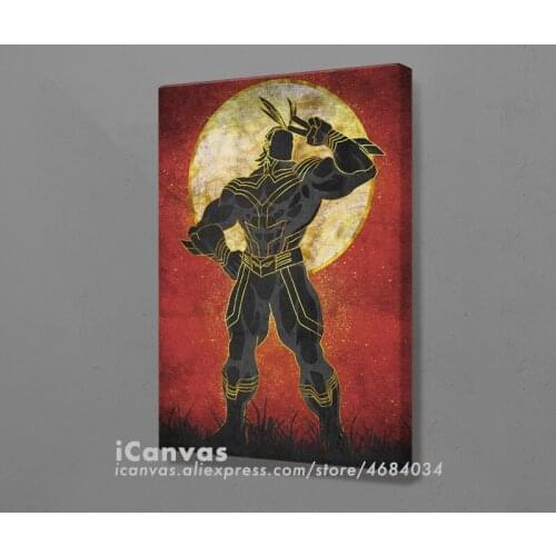 All Might Silhouette Bnha Retro design Poster Framed Wooden Canvas Wall Art Decoration Prints Room Home Frame Decor Painting