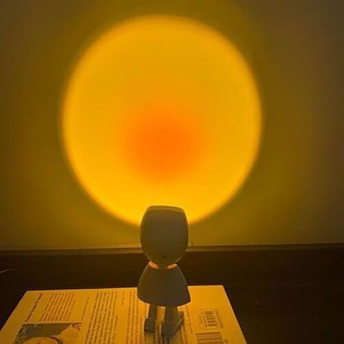 USB Rainbow Sunset Projector Atmosphere Led Night Light Broadcast Background Wall Home Decor Coffe Shop 360 Degree Rotating Lamp