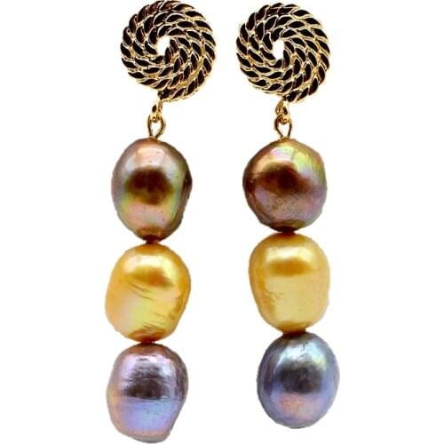 Vintage earrings, multicolor freshwater pearls, Baroque style, long earrings, ladies pearl earrings