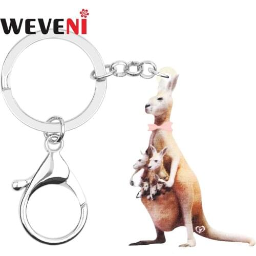 WEVENI Acrylic Brown Cute Kangaroo Keychains Big Lovely Animal Keyring Jewelry For Women Kids Teens Gift Charms Purse Decoration