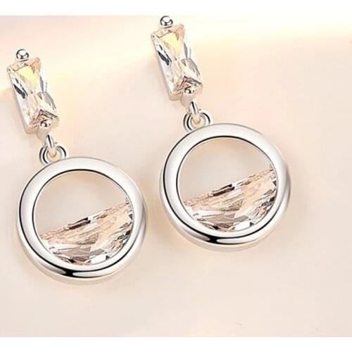 Huitan Creative Design Womens Earrings with Half Round Cubic Zirconia Delicate Girls Dangle Earrings Gift Statement Jewelry New