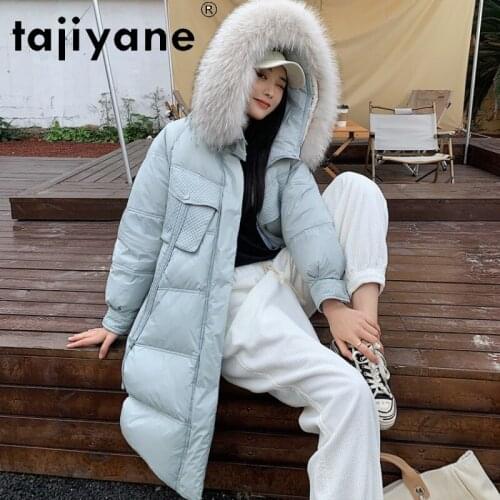 Winter Down Jacket Women Warm Real Raccoon Fur Collar Coats Woman Black Overcoat Famale Korean Clothes Casacas Para Mujer SQQ258