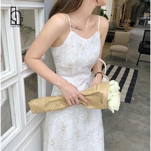 2021 Summer Embroidery Sexy Elegant Midi Dress Women V-neck Vintage Fairy Strap Dress Party One Piece Dress Korean Office Lady