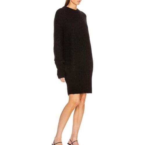 2020 Women Dress Fall Winter New Wool Blend Round Neck Knit Loose Mini Dress