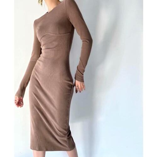 2021 spring new tight-fitting knee-high slimming slim fashion temperament package hip high waist knitted bottoming dress