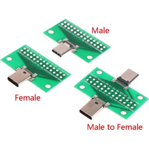 24+2P USB 3.1 Type-C Male Female Test PCB Board Adapter 2.54mm Connector Socket
