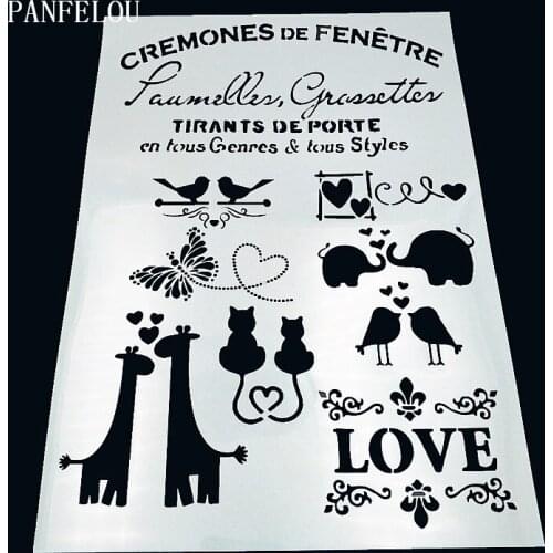 29.5*21cm The love of animals scrapbook stencils spray plastic mold shield DIY cake hollow Embellishment printing lace ruler