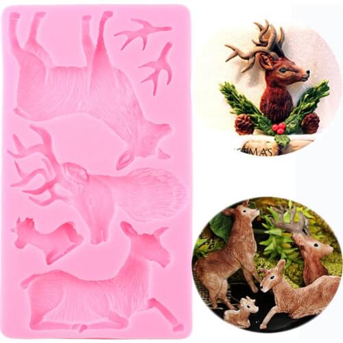 3D Christmas Deer Shape Silicone Mold Cake Decorating Tools DIY Cupcake Baking Fondant Chocolate Mould Candy Polymer Clay Moulds