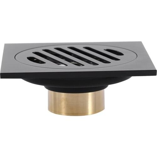 4 Inch Square Shower Drain with Removable Cover Grate, Brass Anti Clogging and Odor Point Floor Drain Assembly with Hair Catcher