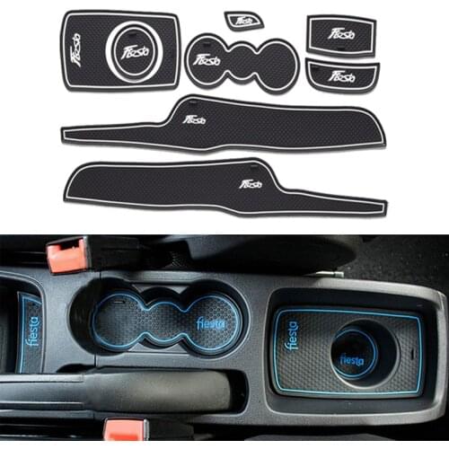 8PCS For Ford Fiesta MK6 6 2008-2016 Accessories Rubber Door Mat Interior Anti-Slip Cup Pad Gate Slot Pad Decoration