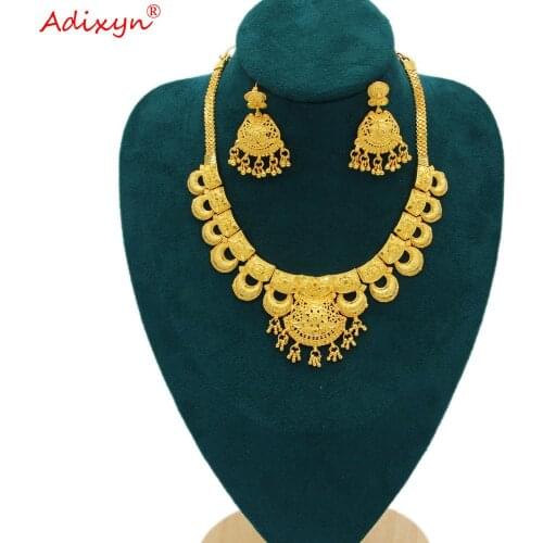 Adixyn Ethnic Tassels Necklace/Earrings Jewelry set For Women/Girls Gold Color/Copper African/Ethiopian Engagement Gifts N10319