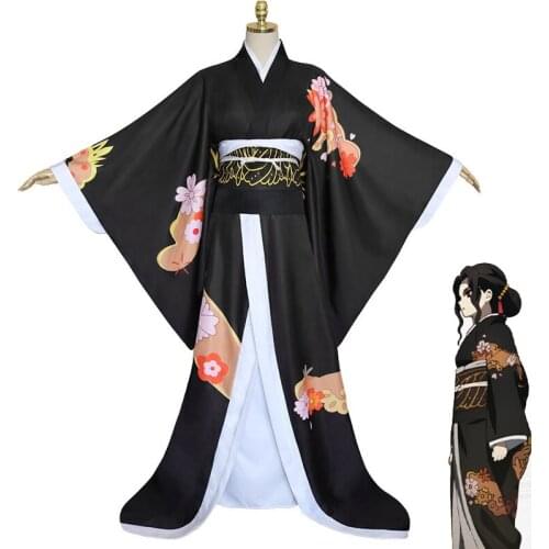 Anime Demon Slayer Kimono Kibutsuji Muzan Cosplay Costume Womens Wig Kimono School Uniform Girls Halloween Clothes Dresses Wigs