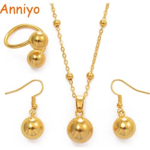 Anniyo Beads Chain Necklace Earrings Ring Sets for Women Girls,Ball Beaded Jewelry African Set Marshall Micronesia Gift #196406