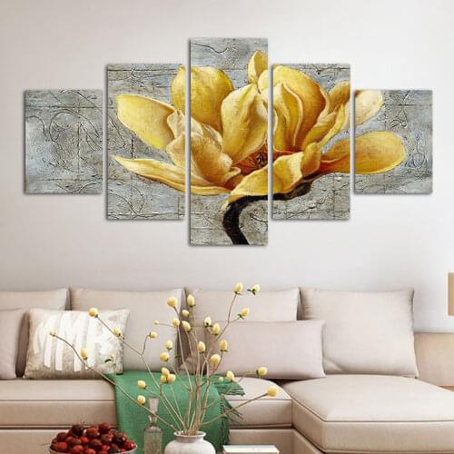 Unframed Abstract 5 Pieces Yellow Flowers Painting on Canvas Prints Wall Decorative Pictures Posters for Living Room Home Decor