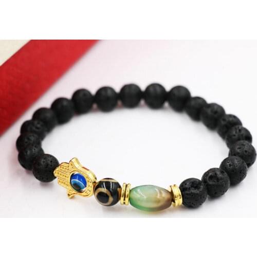 BPPCCR Lava Stone Crystal Zircon GOLD Barbell Jewelry Male Female Hamsa Hand Evil Eye Bracelets Prayer Beads bijoux pulsera