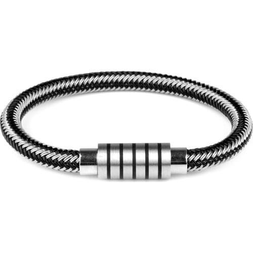 NEW Punk Black and white Metal Weaving Bracelet Magnetic Buckle Simple Style Fashion Bangle For Men Stainless steel bracelet