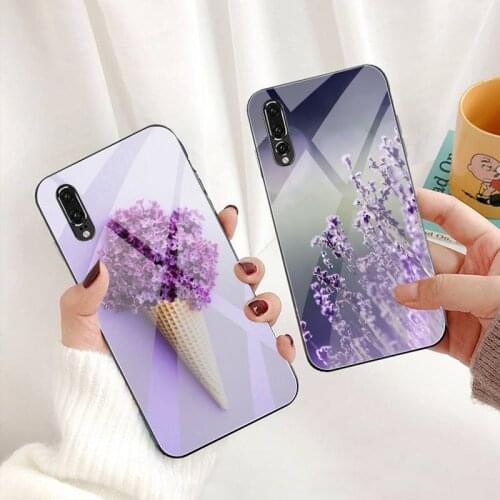 Purple Flowers Lavender Phone Case Tempered Glass For Huawei P30 P20 P10 lite honor 7A 8X 9 10 mate 20 Pro
