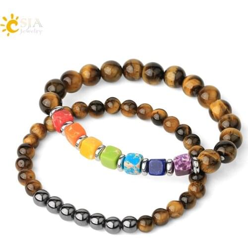 CSJA 6 8mm Natural Stone Bracelet Set Emperor Turquoises Hematite Healing Crystal Strand Bracelet Women Men Balance Jewelry G505