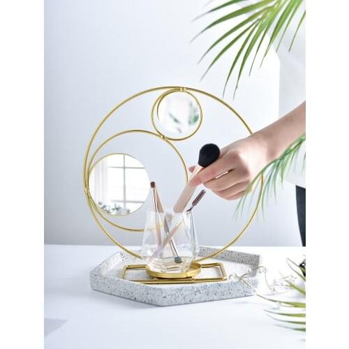 Golden Wrought Iron Decorative Storage Mirror Girls Desktop Decoration Home Display Ornaments Nordic Minimalism
