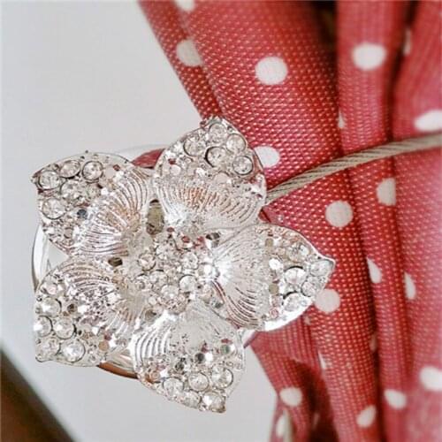 Home Decorative Accessories Curtain Tie Rings Magnetic Crystal Flower Cherry Blossom Stainless Steel Wire Buckles 2pc/lot