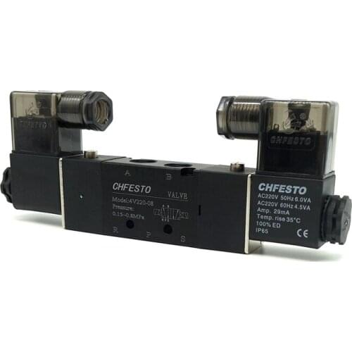4V220-08 Solenoid Valves 2 Position 5 Port 1/4" Pneumatic Control Valve DC24V AC220V Double Solenoid