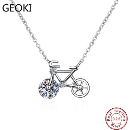 Geoki 925 Sterling Silver Little Bike Pendant Necklace Passed Diamond Test 1 CT D Color VVS1 Moissanite Necklace PT950 Jewelry