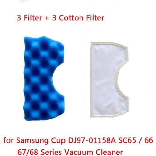 3 Set Dust HEPA Filter for Samsung Cup DJ97-01158A SC65/ 66/67/68 Series Vacuum Cleaner 3 Filter+3 Cotton Filte Replacement Part