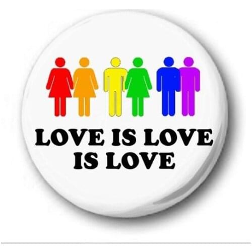 Custom LOVE IS LOVE IS LOVE Button Badge Novelty Cute Pride LGBT Gay pin low price metal gay lapel pin