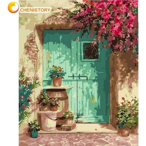 CHENISTORY Paintings By Number Flowers For Adult Kit Door Secenery Oil Picture By Number HandPainted Wall Art Home Decor Gift