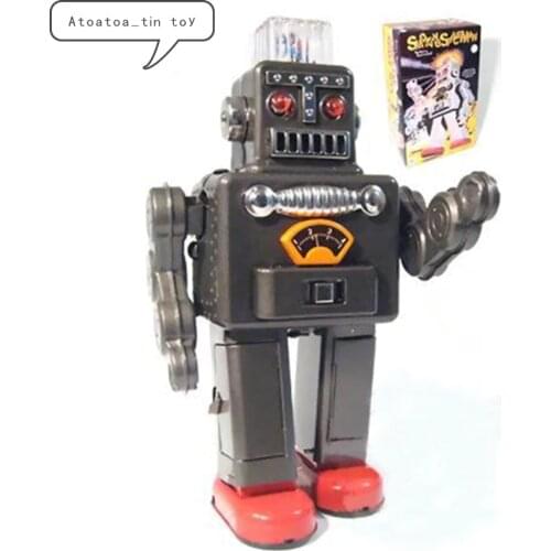 Vintage Collection Rabot Model Tin toys Classic Clockwork Wind Up Electric spray robot Tin Toy For Adult Kids Collectible Gift