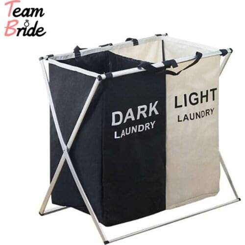 Laundry Basket Dirty Clothes Storage Basket Laundry Hamper Waterproof Oxford Cloth Three Grids Classified Basket in the Bathroom