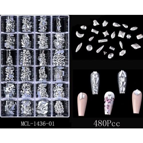 Swarovsky 480PCS Crystal AB Rhinestone In Grids 20PC/Shape Flat- Back Nail Art Rhinestone Gem In Clear 24 Grids Big Box