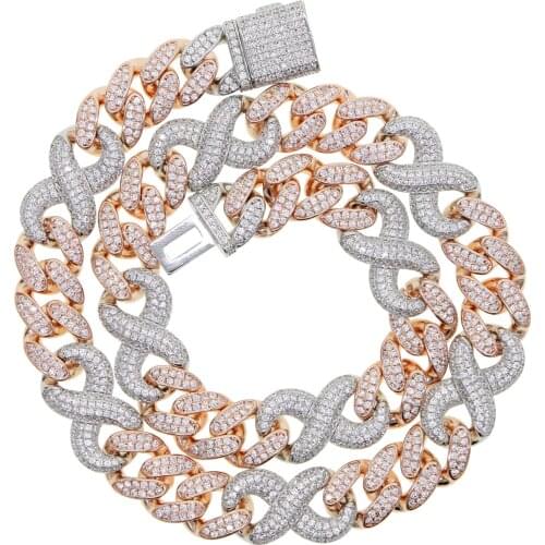 Big heavy chunky cuban choker women jewelry iced out bling hiphop micro pave 5A cz infinity cuban link chain two tone necklace