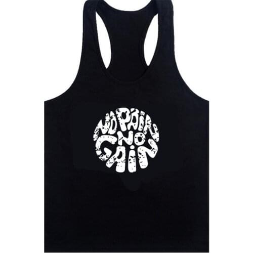 NO PAIN NO GAIN Printing Bodybuilding Stringer Tank Top men Gym Stringer Shirt Fitness Tanktop Men Gym Clothing 100% Cotton Vest