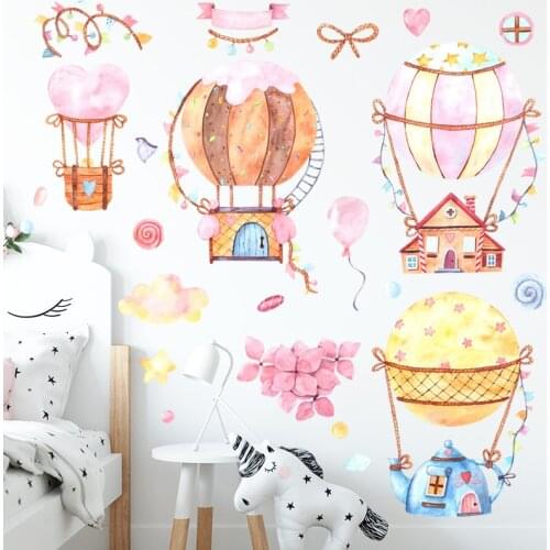 Cartoon Love Heart Hot air balloon Wall Stickers for Kids room Nursery Baby room Eco-friendly Vinyl Wall Decals Art Wall Murals