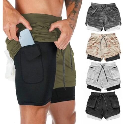 Mens Casual Shorts 2 in 1 Running Shorts Quick Drying Sport Shorts Gyms Fitness Bodybuilding Workout Built-in Pockets Short Men