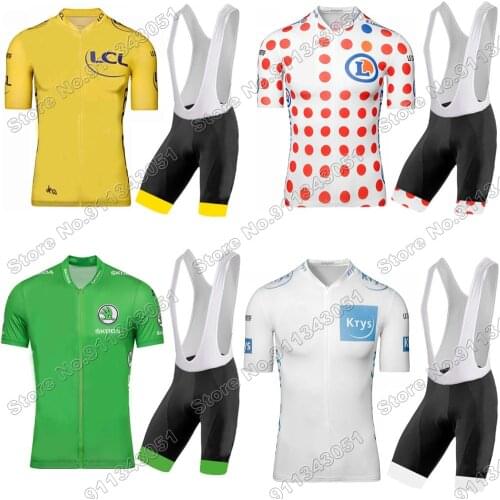 Men France Tour leader Cycling Jersey Set Yellow Green Polka dot Cycling Clothing Champion de France Road Bike Suit MTB Maillot