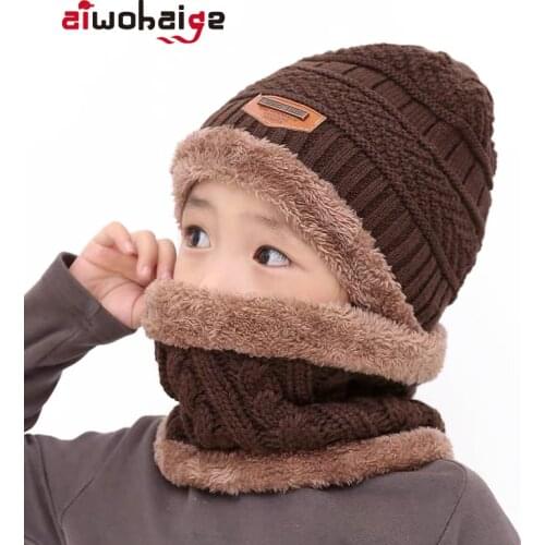 2020 New Fashion Winter Childrens Knit Beanie Ring Scarf 2 Pieces Set Boys Girls Cute Hat Kids Soft Cap Warm Baby Bonnet Cotton