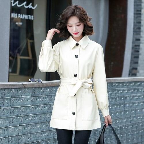 New Plus Size M- 4XL Womens Leather Jacket Long Leather Coat Female 2021 Autumn Fashion Ladies Coats Outerwear Casual White