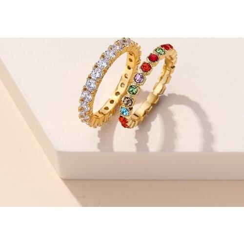 Wholesale Zircon Woman Ring Classical Carve Elegant Art Rhinestone Rainbow Ring Female Luxury Gold Delicate Ring For Women 2021