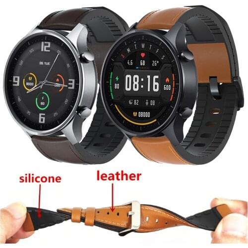 22mm Watch Strap For Xiaomi Watch Color MI Smart Watch Color Genuine Leather Band Silicone Bracelet Watchbands