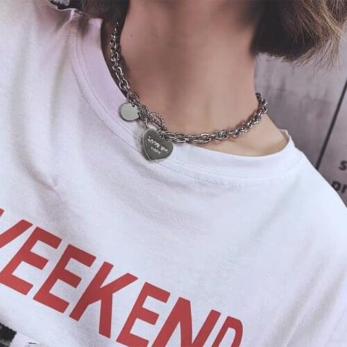 Rongho Hiphop Metal Heart Chokers Necklaces for Women Big Chain choker necklace Pendant Letter Love Heart circle Bijoux
