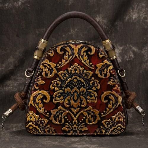 Retro Hand Painted Luxury Handbags 2021 Winter Genuine Leather Floral Large Capacity Cowhide Shoulder Crossbody Bags Sac A Main