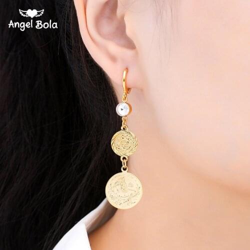 Gold Color Muslim Islamic Allah Coin Earrings for Women/Girls Iran Persian Turkish Jewelry Drop Earring Arab Coins Middle East