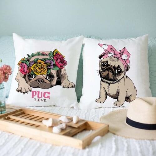 Cute Bulldog Print Cushion Cover Pug Love Children Pillow Case Home Party Decorative Bed Car Chair Throw Pillows Cojines 45x45cm