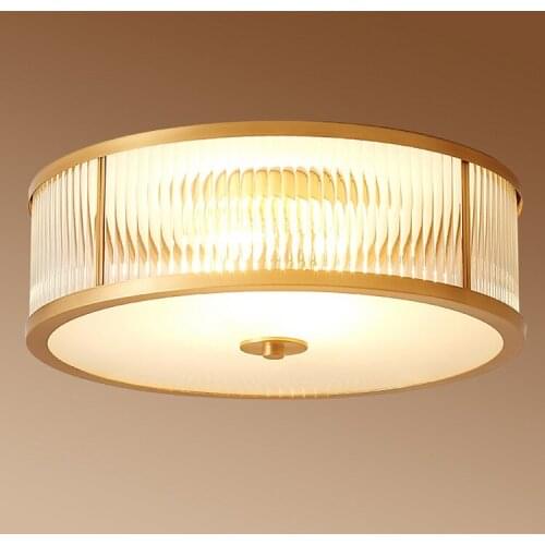 Modern Copper American Ceiling Lamp Living Room Dining Room Hotel Balcony LED Crystal Glass Ceiling Lamp